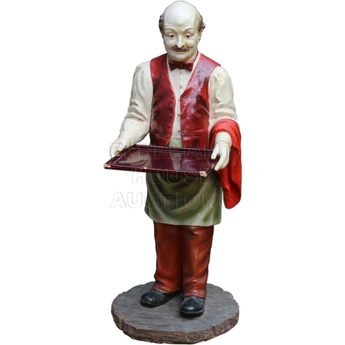 140 - Fibreglass Waiter Figure, Good quality heavy casting, with removable tray.Approximately 36 inches (9... 