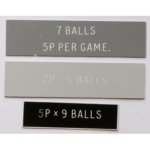 62 - 3 x Engraved Plastic Price Signs, for coin operated slot machine.Keywords: penny arcade slot machin... 