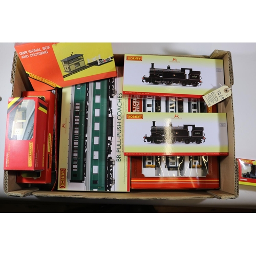 1058 - 9 Hornby Railways items. 2x BR Class M7 0-4-4T locomotives, RN30129, both with late crest. Plus a BR... 