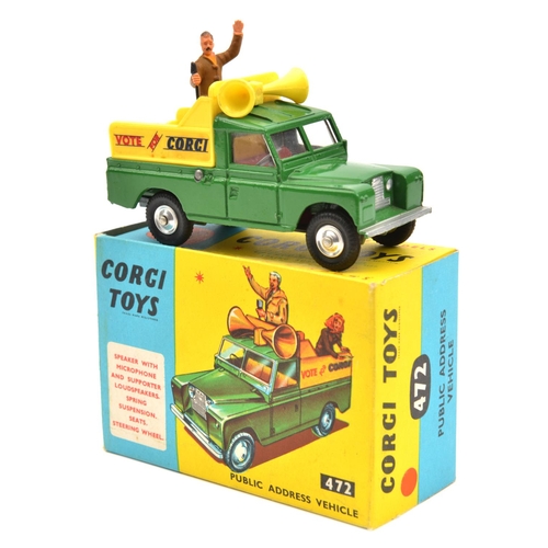 1429 - Corgi Toys Public Address Vehicle (472). A Land Rover Series II in green with yellow insert with lou... 