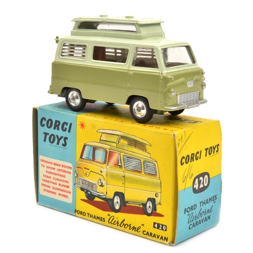 1431 - Corgi Toys ford Thames Airborne Caravan (420). In very pale green and light metallic green, with bro... 