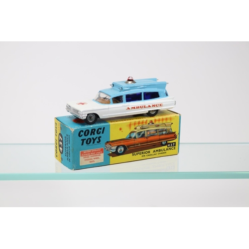 1433 - Corgi Toys Superior Ambulance on Cadillac Chassis (437). 2nd type in light blue and white with red l... 