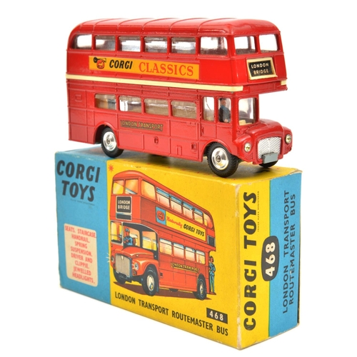 1436 - Corgi Toys London Transport Routemaster Bus (468). In red London Transport livery, with cream interi... 