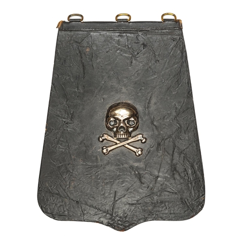 22 - An officer's black leather sabretache of the 17th Lancers, bearing the regimental motif of skull and... 