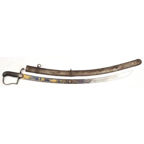 37 - A 1796 pattern light cavalry officer's sword, broad, curved, shallow fullererd blade 32½