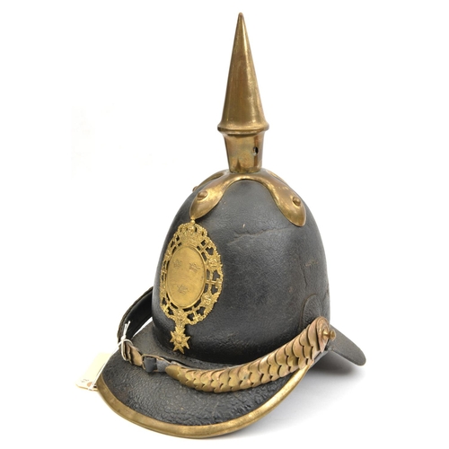 50 - An 1842 pattern Swedish infantry officer's helmet, black patent leather skull and peaks, brass (reta... 