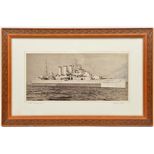 512 - 3 different framed photographs of HMS Cumberland, one d. 