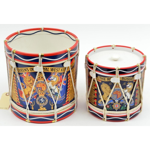 535 - A modern ice bucket, in the form of a miniature drum of the Royal Sussex Regt, height 6½