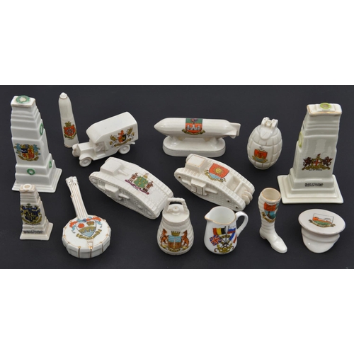 543 - 14 pieces of crested china,  including Goss 