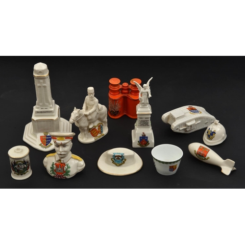 544 - 10 pieces of crested china, including Rentine China 1914-18 war memorial with inscriptions, arms of ... 