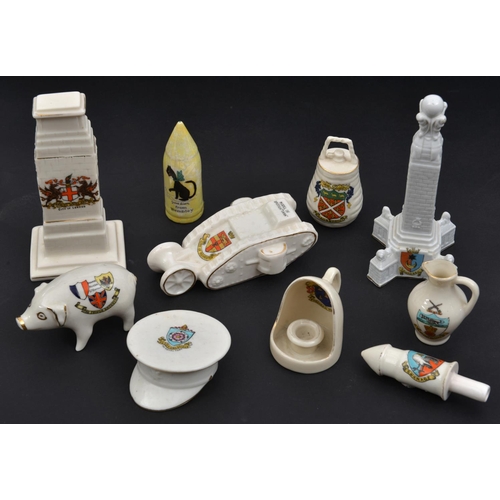 545 - 10 pieces of crested china, including Corona China Cenotaph, arms of City of London, Willow Art 