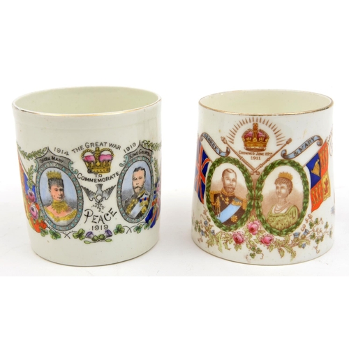 549 - 2 Commemorative mugs: Coronation 1911, King & Queen with 3 masted 