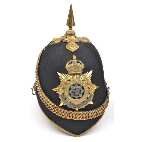 61 - A post-1902 officer's blue cloth spiked helmet of The Cheshire Regiment, with peak binding, top moun... 