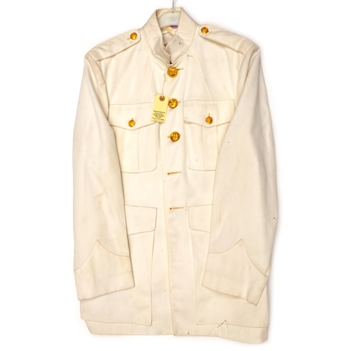 622 - A US Marine Corps white tropical jacket, gilt buttons with pair overalls, maker's labels with detail... 