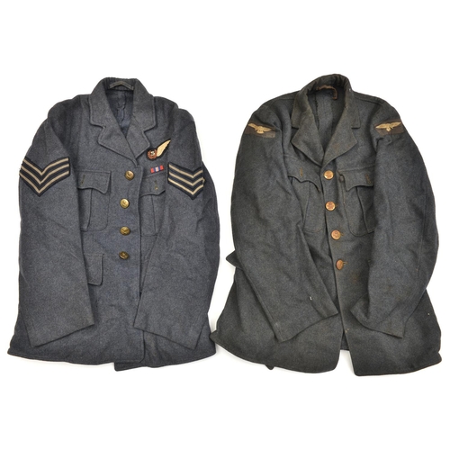 626 - A WWII RAF Sergeant (Signals) jacket,  embroidered wing, medal ribbon WWII, to chest, with waistbelt... 