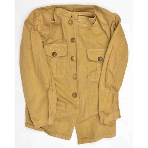 629 - A collarless lightweight khaki jacket,  2 pockets to chest, 5 Vic General Service buttons to chest, ... 