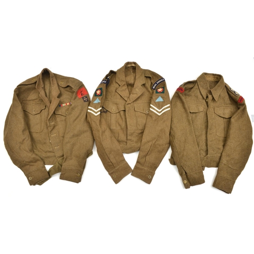 631 - 2 WWII 1940 pattern khaki BD blouses, Lieutenant RE, and private Malta A.A. Artillery with medal rib... 