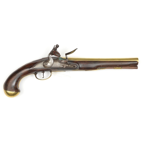 73 - A brass barrelled flintlock holster pistol, c 1770, by N. Atkinson, 16½