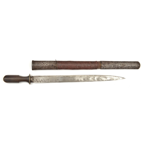185 - A Sino-Tibetan short sword. Late 19th century, broad SE blade 43cms, wooden hilt with octagonal pomm... 