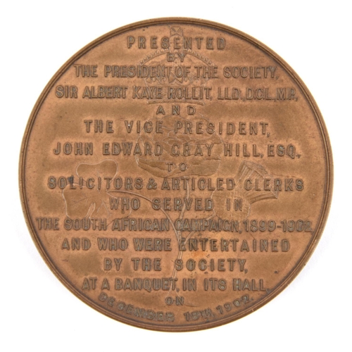 313 - The Incorporated Law Society’s impressive Boer War Tribute medal, the bronze medal was presented to ... 