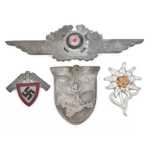 400 - A Third Reich Krim shield,  of grey zinc (no backing, 3 of the wire fittings resoldered); a Luftwaff... 