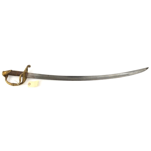 503 - A composite French sword, curved, shallow fullered blade 28” (tip AF), with maker’s initials “...K&.... 