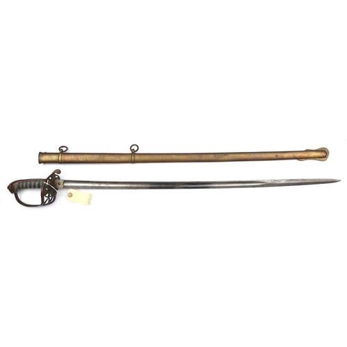 513 - A Vic 1845 pattern infantry field officers sword, very slightly curved, fullered blade 32½”, by B Jo... 