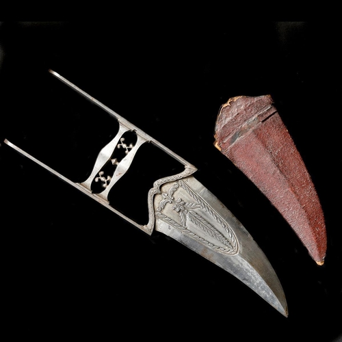 133 - An Indian (Rajasthani, possibly Jaipur) dagger katar. 19th century, curved DE blade 16cms with thick... 