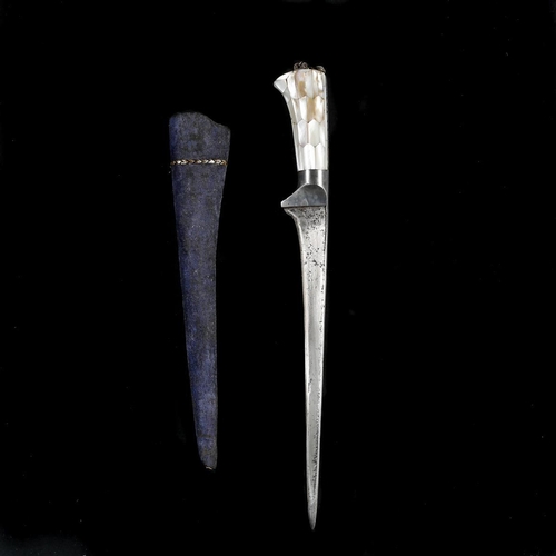 138 - An Indian dagger pesh kabz. Straight T-shaped 19th century blade 25.5cms, the hilt with grips made f... 