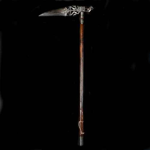 151 - An Indian axe zaghnal. Probably 18th or 19th century, head 17cms with pointed blade cut with twin fu... 