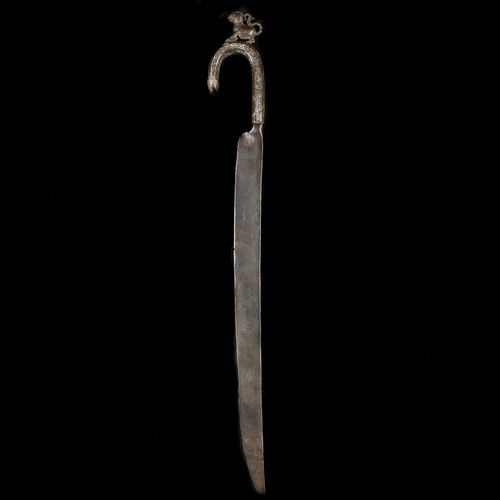 153 - An unusual short sword. Probably Sinhalese 19th century, slightly curved SE blade  46cms, hook-shape... 
