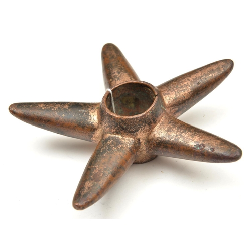 156 - A scarce star-shaped copper mace head. Probably pre-Columbian, Inca c.1200-1532AD cast with 5 points... 
