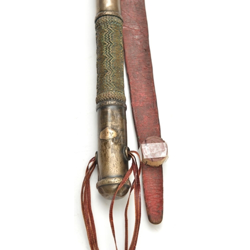 160 - A South American gaucho’s silver mounted horse whip. With 3 cylindrical mounts each with reinforced ... 