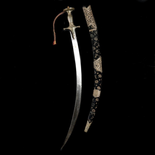 219 - A decorative Indian sword tulwar. 2nd half of the 20th century, curved SE blade 65.5cms, brass hilt ... 