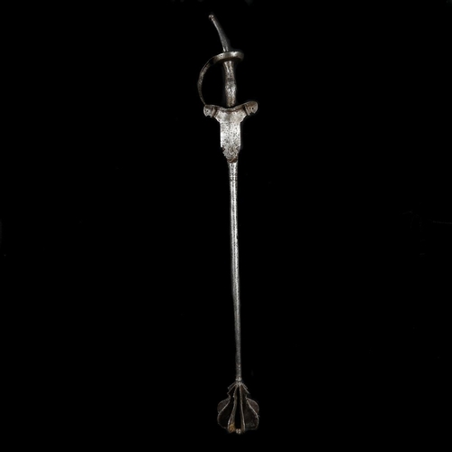 229 - An Indian iron mace with khanda hilt. 18th century, 82cms, octagonal haft, head comprising 8 shaped ... 