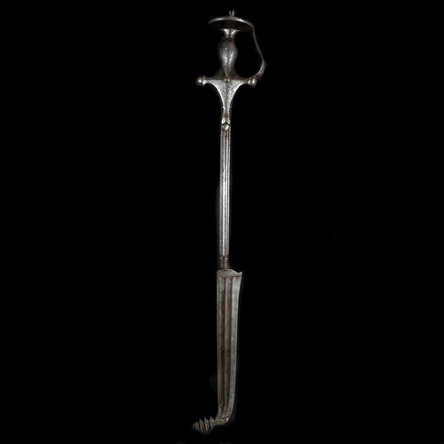 238 - An Indian Hinu mace hoolurge or gandasa 18th or 19th century, curved single edge blade 28cms cut wit... 