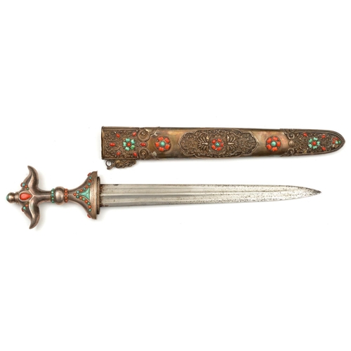 249 - An elaborate and attractive Chinese dagger. 20th century, straight DE blade 33.5cms cut with a pair ... 