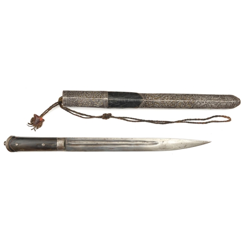 250 - A Chinese or Tibetan knife. 20th century, straight SE blade 32cms cut with a pair of fullers, 2 piec... 