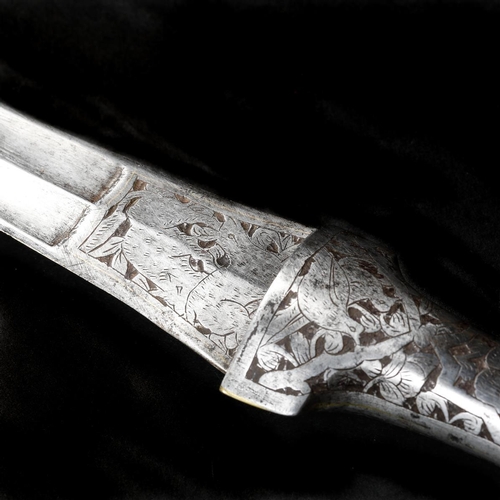 257 - A Persian all-steel dagger khanjar. Late Qjar dynasty, curved DE blade 27cms cut with a pair of conv... 