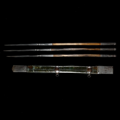 263 - A scarce set of 3 Ottoman hunting javelins jarid. Early 19th century, tapered square section heads 3... 