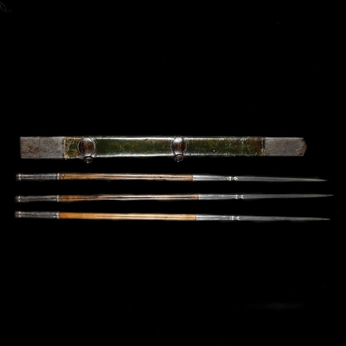 263 - A scarce set of 3 Ottoman hunting javelins jarid. Early 19th century, tapered square section heads 3... 