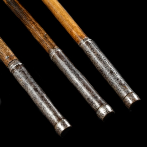 263 - A scarce set of 3 Ottoman hunting javelins jarid. Early 19th century, tapered square section heads 3... 