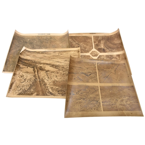 308 - 25 sheets of WWI sepia coloured aerial photographs, 18” x 14”, mostly with three or four individual ... 