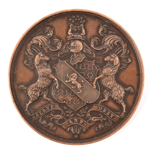 314 - Royal Family interest: an AE medallion of the Haberdashers Company. Obv. crest of the Company with m... 