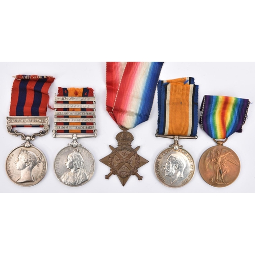 322 - Five: IGS 1854, 1 clasp Burma 1889-92 (...03 Pte C. Mullins 2nd Bn Devon...(sic) naming worn); QSA 5... 