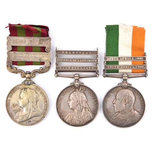 331 - Three:  IGS 1895, 2 clasps Punjab Front 1897-98, Tirah 1897-98 (4069 Pte J White, 1st Bn Devon Regt)... 