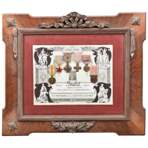 362 - France: a large framed memorial group to “Monsieur Bouchel Clement, Corporal au 317 ed Infie Blessé ... 