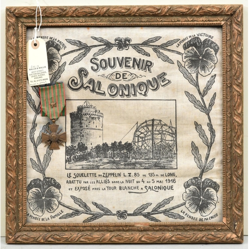 363 - France: a printed panel (or handkerchief) stating “Souvenir De Salonique” and showing line drawing o... 