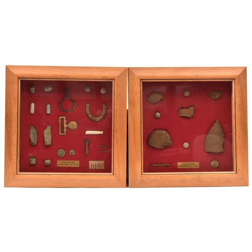 367 - Two interesting framed displays of artefacts from the Battle of Rorkes Drift and Isandhlwana, 22nd J... 