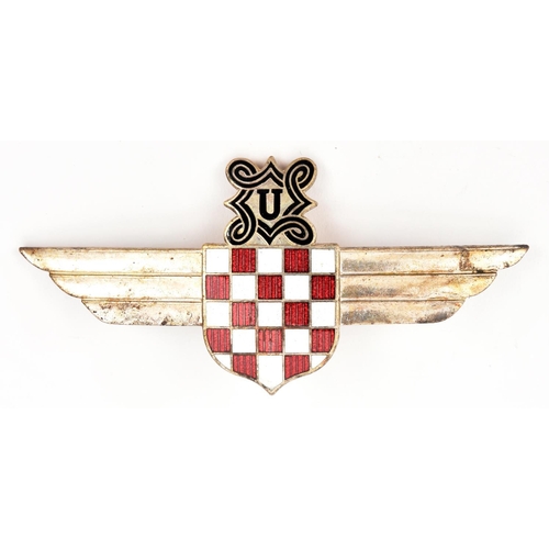 402 - A Third Reich period Croatian Air Force Legion pilot’s “wings”, of silver plate with red and white e... 